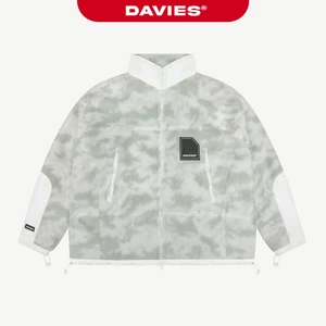 Áo khoác lông cừu họa tiết camo cổ trụ DAVIES xanh phối trắng form hiphop có lót dù zipper Fleece Zip-Up Jacket|D-AK16-T