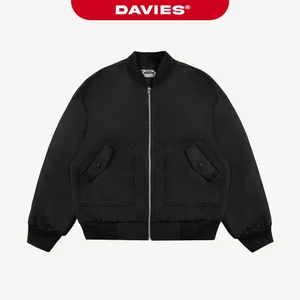 Áo khoác form rộng đường cắt nổi DAVIES chất liệu dù kèm lót thoáng mát logo inox màu đen Protex Jacket| D22-AK1-D