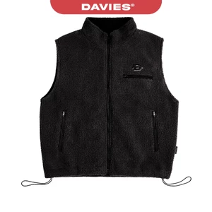 Áo gile lông nam nữ khoác ngoài DAVIES cổ trụ phối khóa kéo 2 đầu có lót dù màu đen Fleece Zip-Up Vest | D-AK20-D