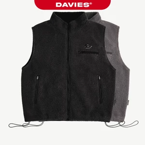 Áo gile lông nam nữ khoác ngoài DAVIES cổ trụ phối khóa kéo 2 đầu có lót dù màu đen, xám Fleece Zip-Up Vest | D-AK20
