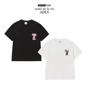 Áo thun nữ ADLV Fuzzy Font Rabbit dáng standard màu đen/kem - Hàng chính hãng