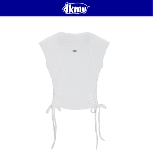 Áo croptop trắng rút dây 2 bên gấu áo DKMV điều chỉnh độ ngắn và ôm sát cổ tròn cao tay ngắn Laris Top | K-T2-T