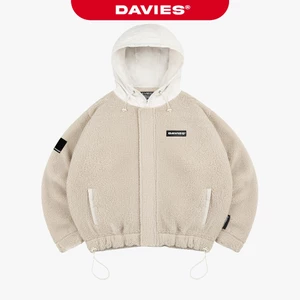 Áo khoác lông cừu có mũ màu be nam nữ DAVIES khóa kéo kèm lót dù form rộng Fleece Hooded Jacket I D35-AK5-B