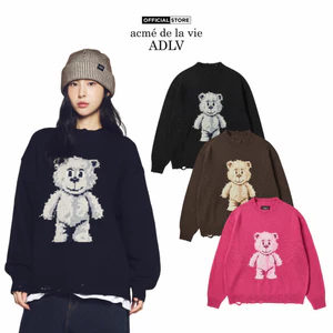 Áo Len ADLV Distressed Bear dáng oversized màu đen/nâu/hồng - Hàng chính hãng