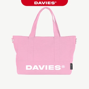 Túi tote hồng đeo chéo in chữ DAVIES mang 2 mặt với logo inox canvas có dù lót đựng Laptop 14inch Medium Tote | D-B69-H