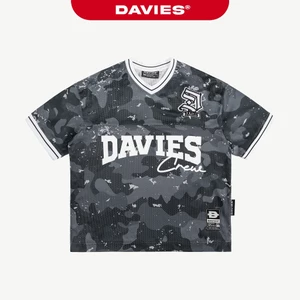 Áo Jersey nam nữ họa tiết Camo DAVIES vải lưới in chữ kết hợp thêu logo form rộng hiphop Crew Jersey Tee| D-T41