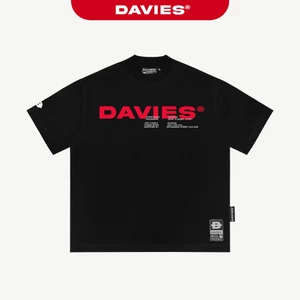 Áo thun in chữ mặt trước DAVIES form rộng phong cách hiphop thun cotton thoáng mát màu đen Invasion Tee I D38-T1-D