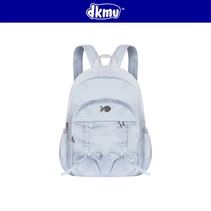 Balo xanh dương pastel nữ kiểu DKMV rút nơ xinh nhiều ngăn đựng laptop 14inch logo inox Cá Bow-tiful Backpack| K-P50-XN