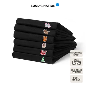 Áo thun THÊU 12 CON GIÁP CUTE, DỄ THƯƠNG unisex CAO CẤP form basic SOUL OF A NATION - ĐEN