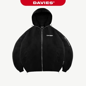 Áo khoác dù có nón DAVIES form rộng nam, nữ màu đen Badge Hooded Jacket local brand I D34-AK5