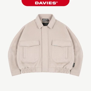 Áo khoác bomber nỉ basic logo inox DAVIES thiết kế đường cắt đứng form hiphop be lót dù Crop Jacket Classy| D36-AK2-B