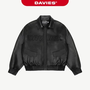 Áo khoác bomber da nam thêu chữ DAVIES form rộng lót dù thoáng mát có túi áo trong Varsity Leather Jacket 2.0 | D35-AK3