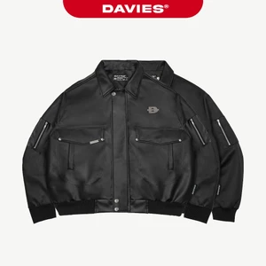 Áo khoác bomber croptop nhiều túi DAVIES logo inox cổ bẻ bo chun dù, da túi hộp tay áo Double Box Bomber Jacket | D-AK8
