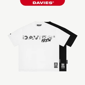Áo thun form rộng in họa tiết Camo DAVIES cotton màu đen, trắng tay lỡ nam nữ Crew Tee| D-T23