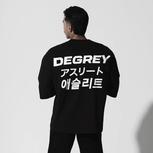 Áo Thun màu đen Degrey Korea Japan kiểu dáng rộng in hình logo - OVSLOGO