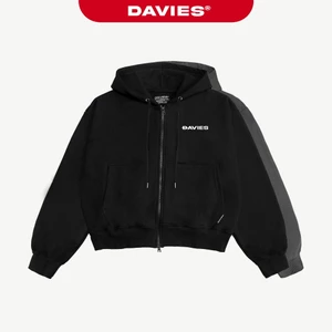 Áo khoác hoodie zip DAVIES nam nữ có nón màu đen, xám Boxy Daviesism jacket I D33-AK6
