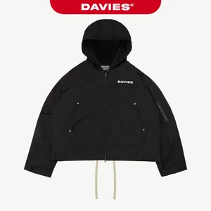 Áo khoác hoodie zip 4 nút kim loại DAVIES in chữ thân sau màu đen túi hộp Original Hooded Canvas Jacket |D-AK12-D