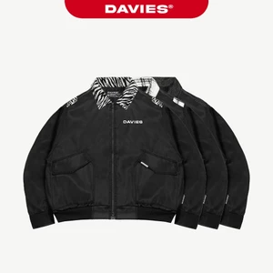 Áo khoác bomber croptop nam nữ DAVIES dù protex phối vải flannel caro đen local brand Flannel Type Logo Jacket I D37-AK6