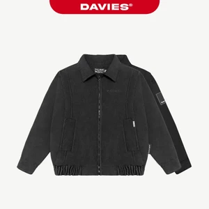 Áo khoác bomber nữ nam màu đen DAVIES local brand cổ bẻ form rộng chất da lộn, dù protex 2 lớp Coor Bomber Jacket