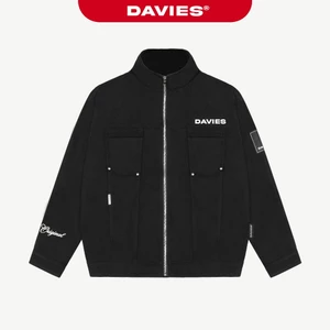 Jacket kaki local brand nam nữ DAVIES thêu nổi màu đen form rộng 2 lớp Embroidery Classic I D-AK3