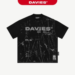 Áo phông rộng đen họa tiết in full DAVIES thun cotton thoáng mát nam, nữ kèm tag vải Blurred Lines Tee| D-T12