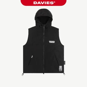 Áo khoác gile có mũ nam nữ DAVIES chất liệu dù nhăn kháng nước màu đen dây rút Crew Hooded Vest local brand | D-AK4