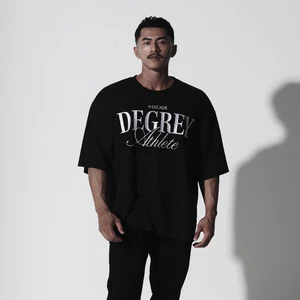 Áo Thun màu ĐEN THÊU logo Degrey DECADE màu TRẮNG kiểu dáng rộng Athlete - OVSDECADE