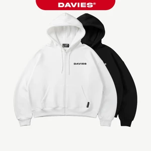 Áo hoodie zip nỉ chân cua DAVIES nam nữ form rộng chính hãng mũ to có khóa kéo nhiều màu D basic I D34-HD7
