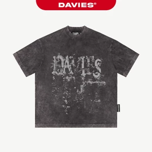 Áo thun wash in họa tiết DAVIES màu xám form rộng tay lỡ nam nữ cotton Renaissance Tee| D-T11
