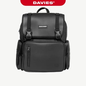 Balo da đi học DAVIES nữ nam chống nước nhiều ngăn local brand đen trơn đựng laptop 15 inch Leather Box Backpack |D-P35