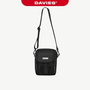 Túi đeo chéo da trơn logo inox DAVIES màu đen kháng nước dây bản to đựng Ipad mini Classy Pocket| D-B55