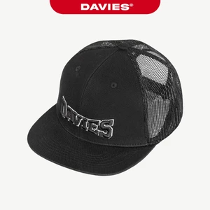 Nón lưỡi trai nam nữ hiphop DAVIES thiết kế phối lưới chữ thêu cách điệu dây cài nút bấm màu đen Mesh Snapback | D-C11