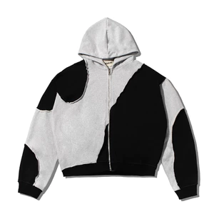 Áo khoác HOODIE SHADOW BOXY màu XÁM-ĐEN fullzip form crop - HIGHCLUB - Unisex.