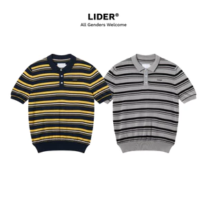 Áo Polo Len Dệt Kẻ Sọc Tay Ngắn LIDER CAMPUS POLO SHIRT - Striped Grey/ Striped Honey