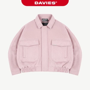 Áo khoác bomber nỉ màu hồng DAVIES form rộng cổ bẻ túi hộp đính logo inox kèm lót dù Crop  Classy Jacket |D36-AK2-H