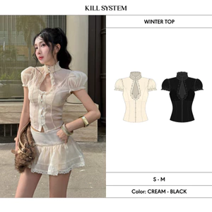 Áo tay phồng khoét cổ kèm bra voan tơ WINTER - 𝐊𝐈𝐋𝐋 𝐒𝐘𝐒𝐓𝐄𝐌