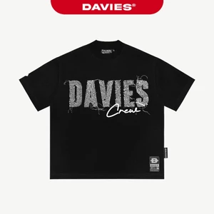 Áo phông nam nữ form rộng DAVIES cổ tròn họa tiết hình in chữ độc đáo thun cotton co giãn màu đen Shredded Tee | D-T43