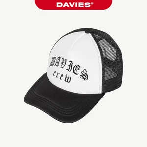 Mũ lưỡi trai nam nữ phối lưới DAVIES hình in chữ cách điệu dây cài bấm nút phối màu đen trắng Engra Trucker Hat | D-C12