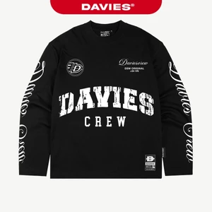 Áo thun form rộng dài tay nam nữ DAVIES cổ tròn hình in chữ phủ kín thun co giãn màu đen Cypher Long Sleeve Tee | D-T45