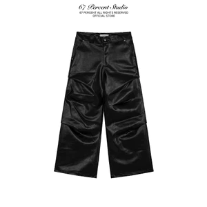 Quần Da Ống Rộng Phong Cách Bụi Bặm Đường Phố 67PERCENT/67% - LEATHER PLEATED PANTS