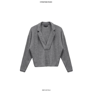 HYPNOTISM | DEEP CUT POLO - Áo len tay dài cổ V khoét sâu