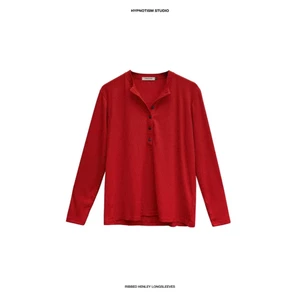 HYPNOTISM | RIBBED HENLEY in Red - Áo thun gân unisex tay dài