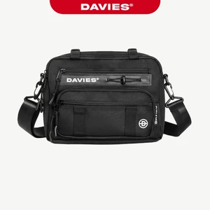 Túi đeo chéo nam nữ chất vải canvas DAVIES khoá cài chắc chắn phối nhiều ngăn tiện lợi màu đen Cyber-Core Pocket | D-B72