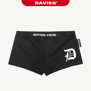 Quần đùi thun nữ ôm sát body DAVIES mini short cạp thấp thiết kế hình in lụa thun co giãn màu đen Legacy Short | D-Q16-D