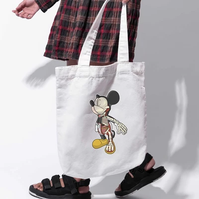 Túi vải tote bag của Chodole chất liệu túi canvas vải bố đẹp in hình độc đáo Half Skeleton - Mickey side