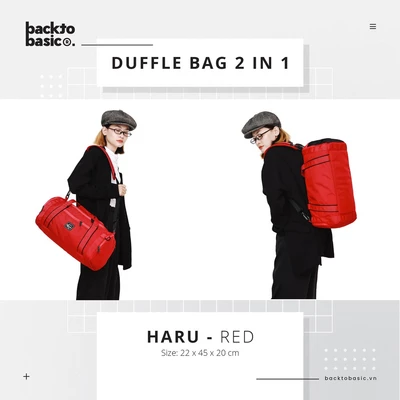 Túi trống kết hợp balo du lịch Back To Basic - HARU RED có ngăn để giày, chống thấm tốt