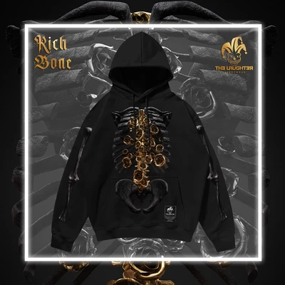 Local brand The Laughter - HOODIE RICH BONE - Áo MŨ NỈ DA CÁ