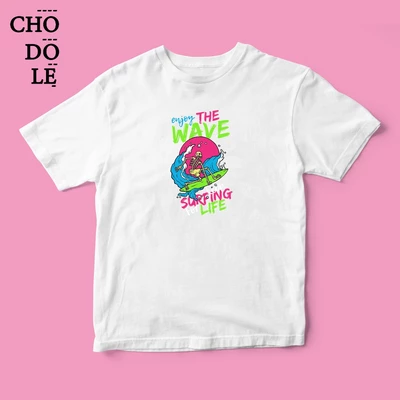 Áo thun tay ngắn unisex Chodole cho cả nam và nữ, chất liệu vải cotton in hình Surf For Life