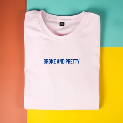Áo thun tay ngắn unisex Chodole cho cả nam và nữ, chất liệu vải cotton in chữ Broke and Pretty