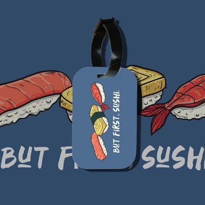 Thẻ hành lý chodole loại tag hành lý làm bằng gỗ ép cán nhựa cao cấp cho túi xách balo du lịch in hình But first, sushi